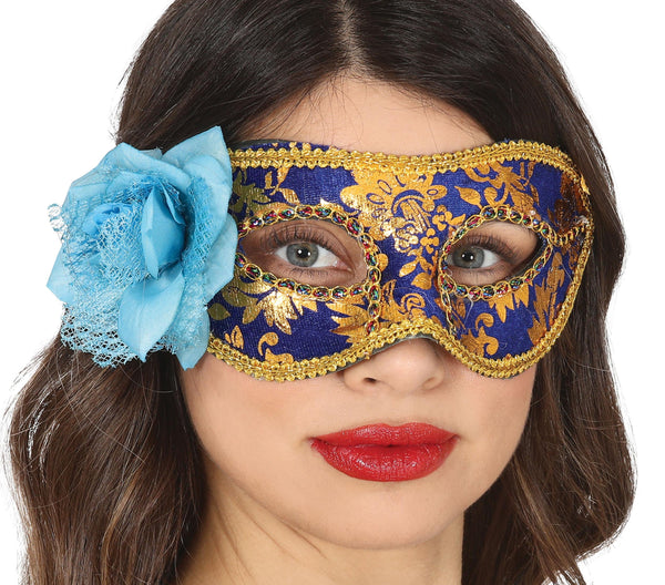 Blue & Gold Eye Mask with Flower
