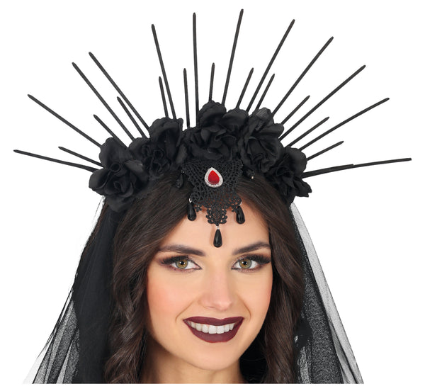Day of the Dead Lace Headband with Veil