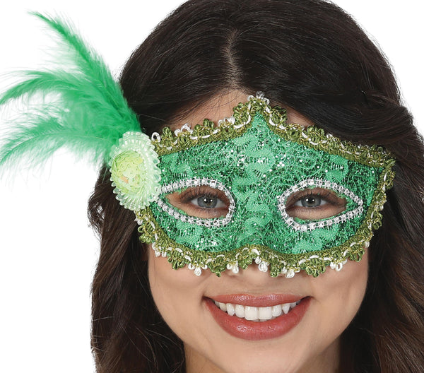 Green Eye Mask with Feathers