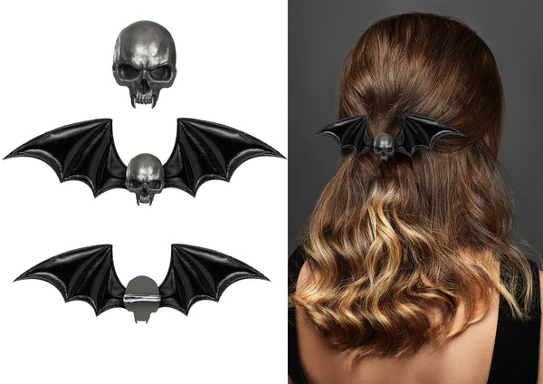 Bat Winged Skull Hair Clip