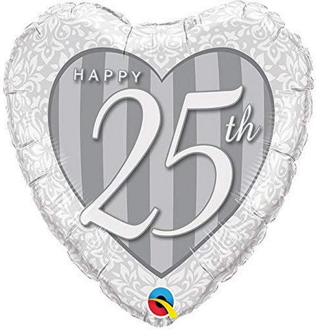 18 inch Happy 25th Damask Silver Foil Balloon