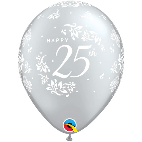 Silver 25th Damask Latex Balloons
