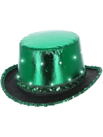 Green LED Light Up Metallic Top Hat