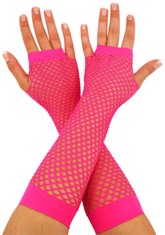 Neon Pink Long Fishnet Gloves