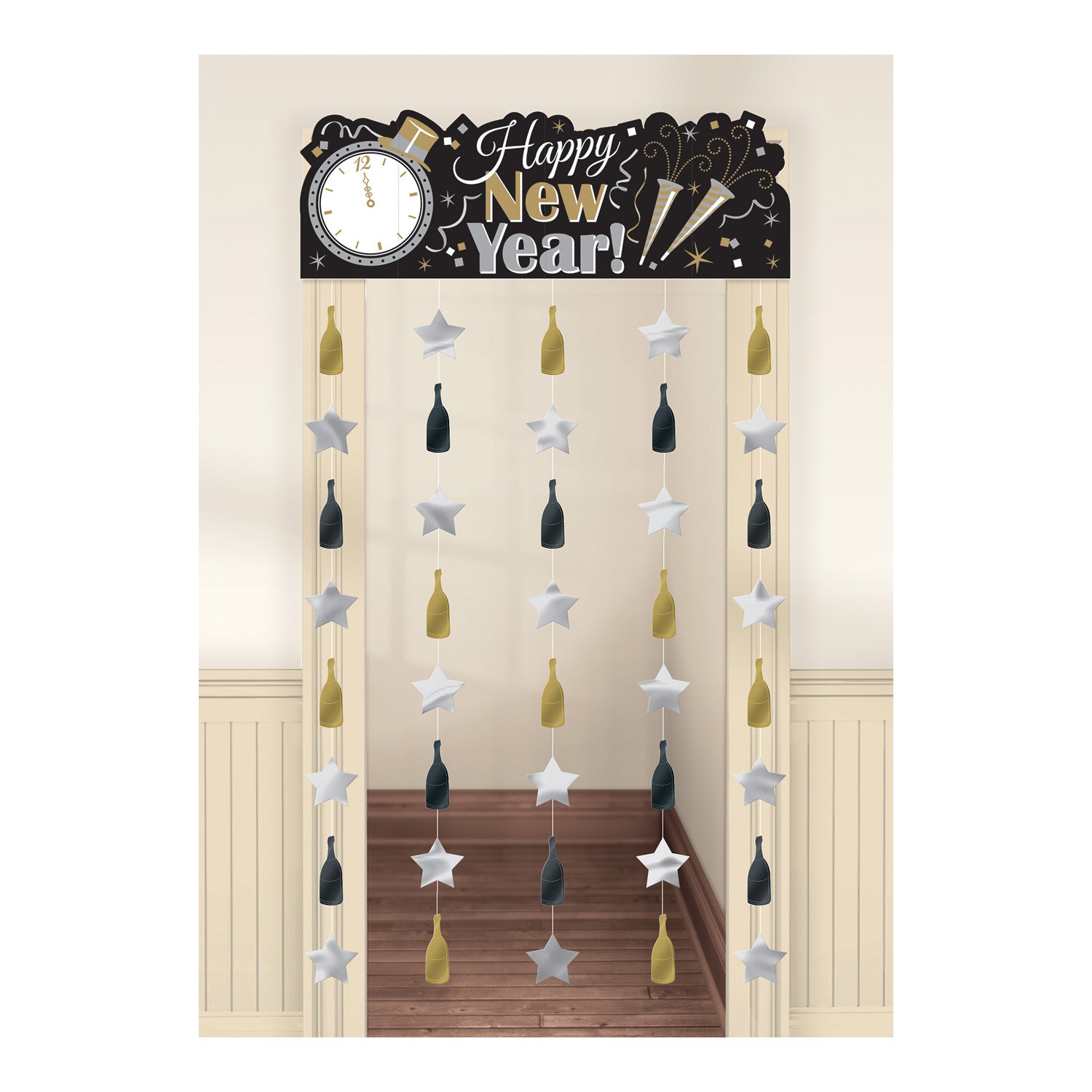 Black, Silver & Gold New Year's Door Curtain