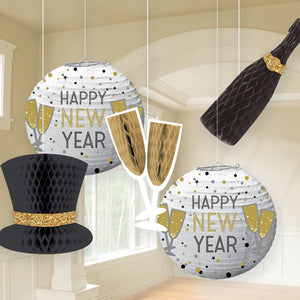 Black, Silver & Gold New Year's Hanging Decorations