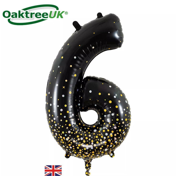 34 Inch Black Sparkling Fizz Number 6 Foil Balloon