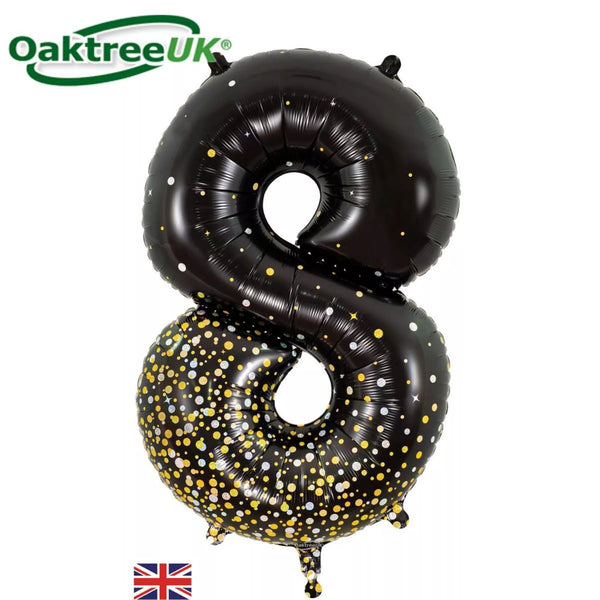 34 Inch Black Sparkling Fizz Number 8 Foil Balloon