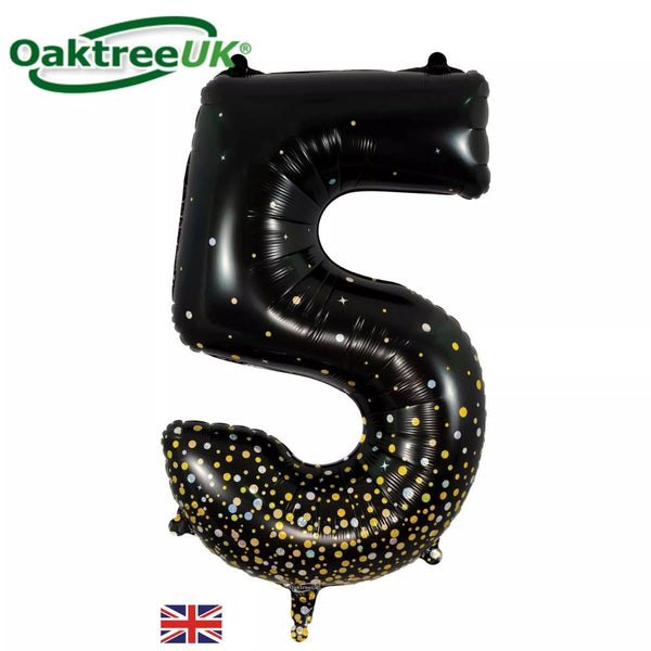 34 Inch Black Sparkling Fizz Number 5 Foil Balloon