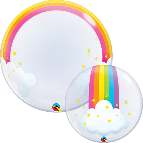 24 Inch Rainbow and Clouds Deco Bubble Balloon