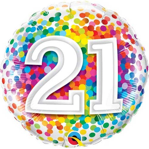 18 Inch Rainbow Confetti 21st Birthday Foil Balloon