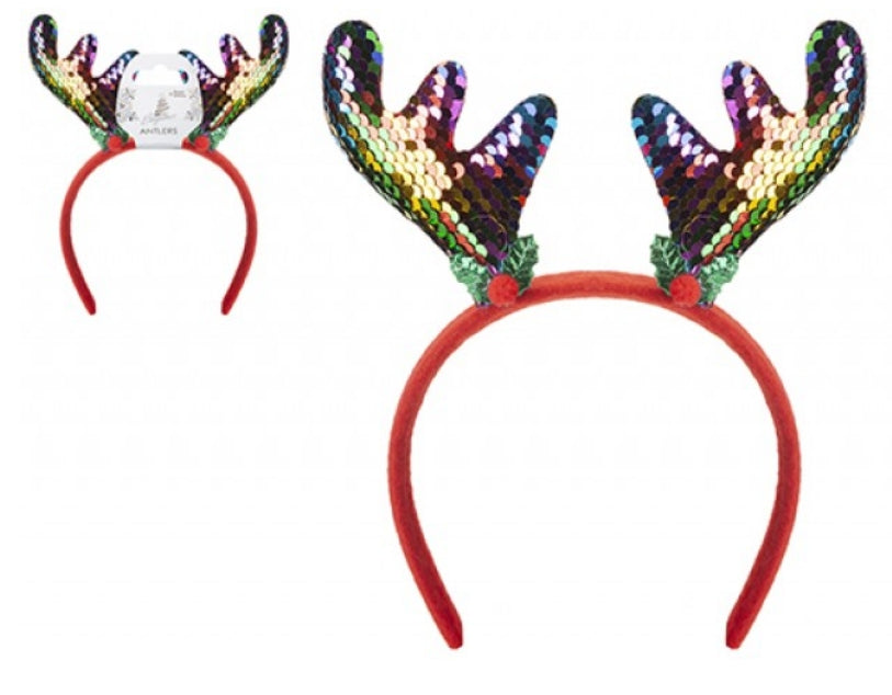 Rainbow Sequinned Reindeer Antlers