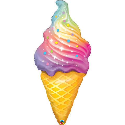 45 Inch Rainbow Swirl Ice Cream Supershape Foil Balloon