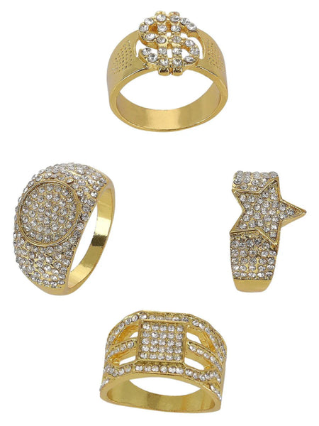 90s Gold & Diamond Bling Rings (4Pk)