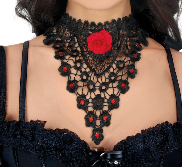 Red Rose Embroidered Choker