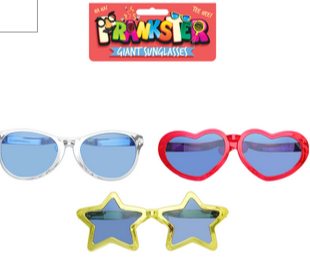 Giant Sunglasses. Silver shades red hearts and gold stars