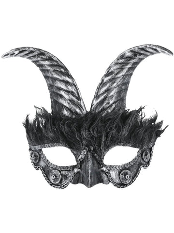 Black Silver Horned Masquerade Eye Mask