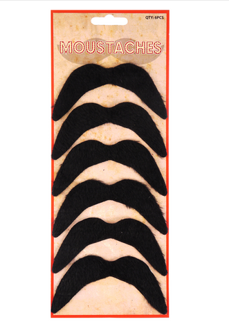 Six Pack of Black Handlebar Party Moustaches.