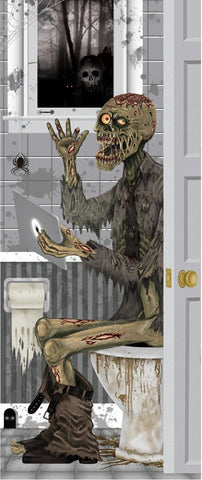 Zombie on the Toilet Halloween Door Poster