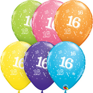 16th Birthday Tropical Assortment Latex Balloons