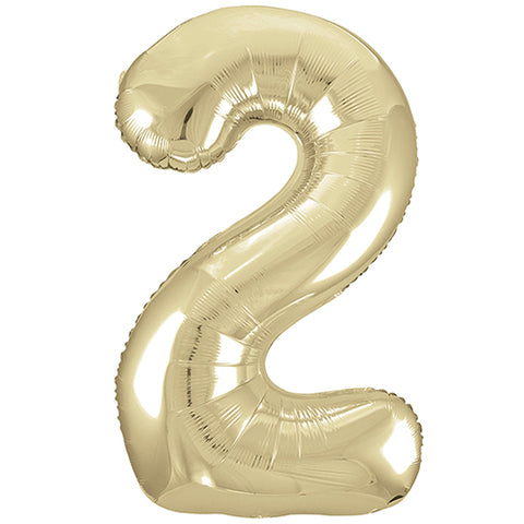 34 Inch White Gold Number 2 Foil Balloon