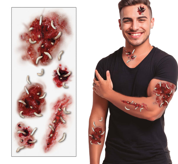 Wounds with Worms Temporary Tattoo Transfers