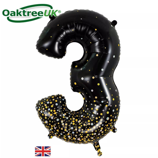 34 Inch Black Sparkling Fizz Number 3 Foil Balloon