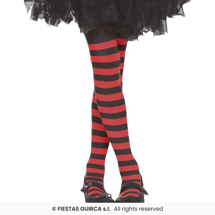 Kid's Red & Black Striped Tights