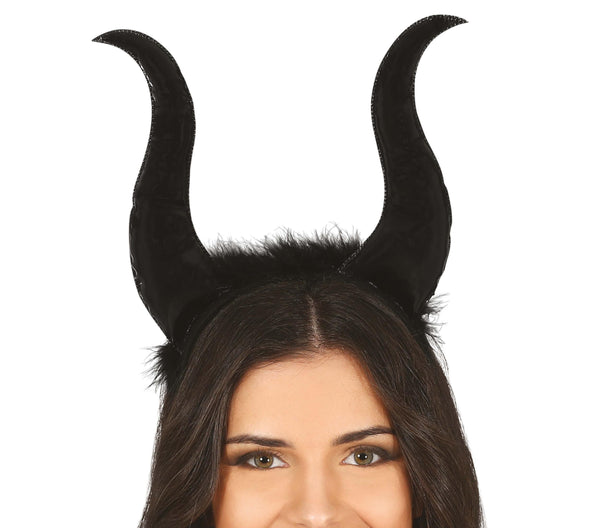 Long Wet-Look Black Devil Horns