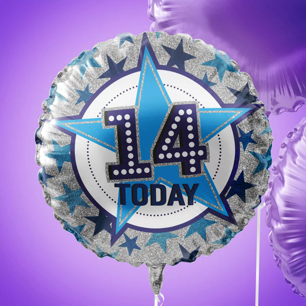 18 Inch 14th Birthday Blue Foil Balloon