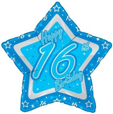 18 Inch Blue Star Happy 16th Birthday Foil Balloon