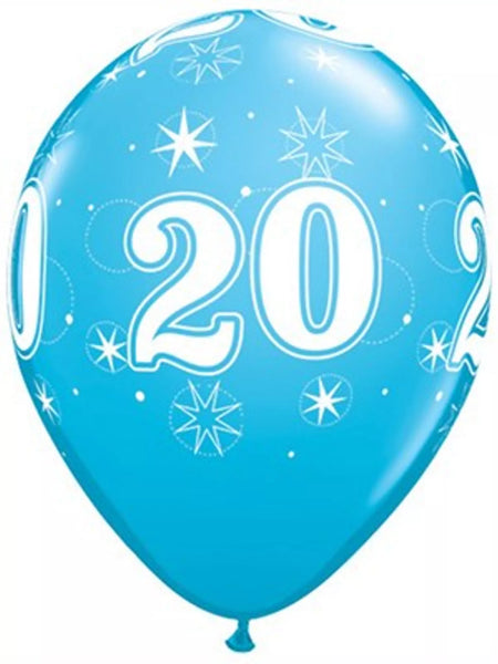 Age 20 Sparkle Robin's Egg Blue 11 Inch Latex Balloon