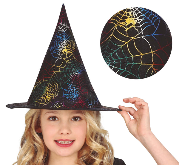 Child's Rainbow Spiderweb Witch Hat