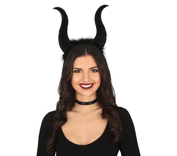 Long Wet-Look Black Devil Horns