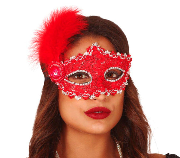 Red Eye Mask with Feathers