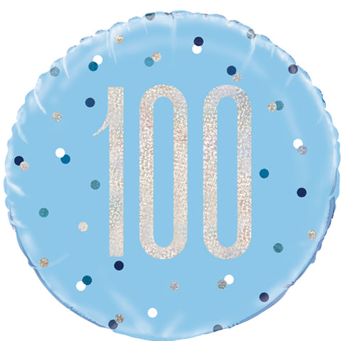 18" Blue 100th Birthday Glitz Foil Balloon