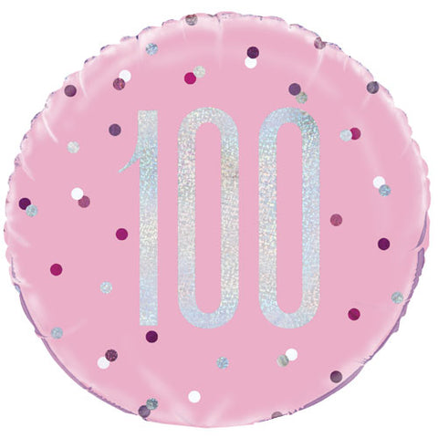 18" Pink 100th Birthday Glitz Foil Balloon