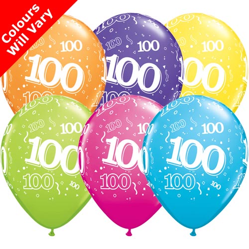 Tropical Assortment 100th Birthday Balloons (6pk)