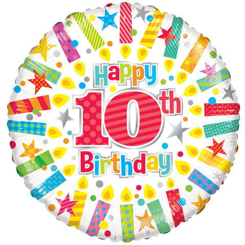 18 Inch 10th Birthday Candles Foil Balloon