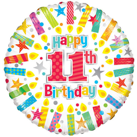 18 Inch 11th Birthday Candles Foil Balloon
