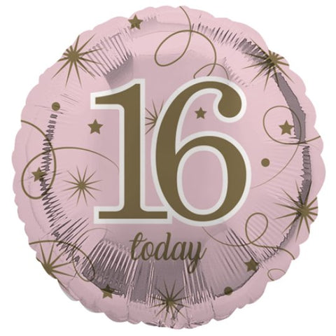 18 Inch 16 Today Pink and Gold Foil Balloon