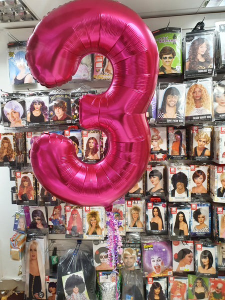 34 Inch Magenta Pink Number 3 Foil Balloon