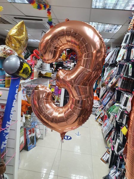 34 Inch Rose Gold (Gold) Number 3 Foil Balloon