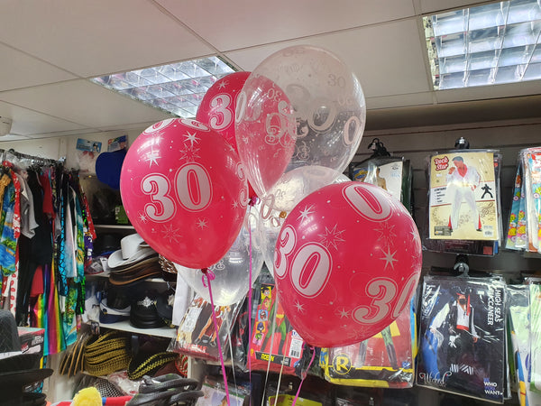 Bunch of Six Printed, Confetti or Chrome Latex Helium Balloon