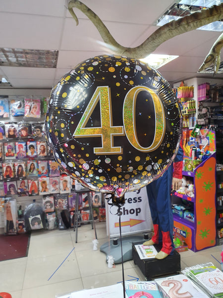 18 Inch Black & Gold Fizz Foil 40th Birthday Balloon