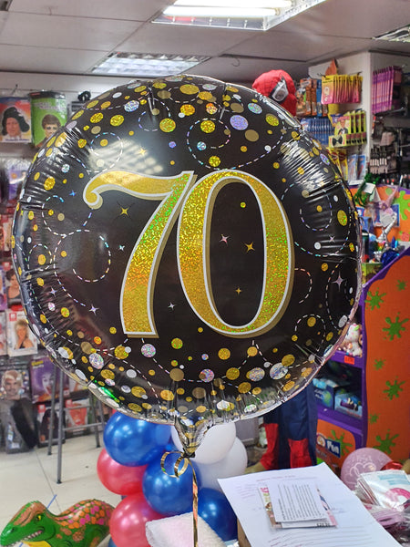 18 Inch Black & Gold Fizz Foil 70th Birthday Balloon