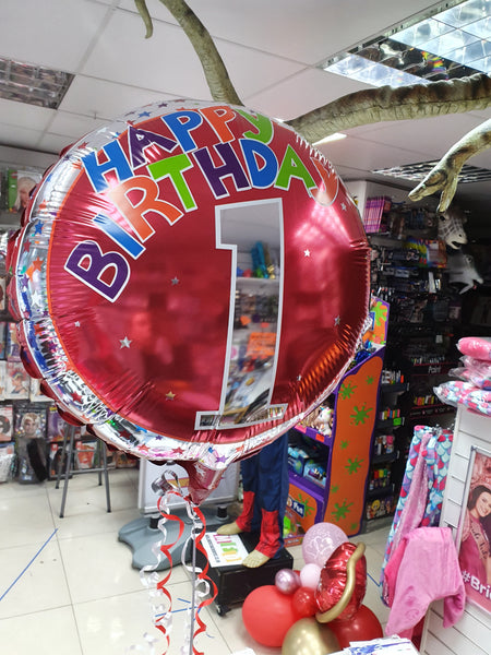 18" Red & Silver Happy 1st Birthday Foil Balloon