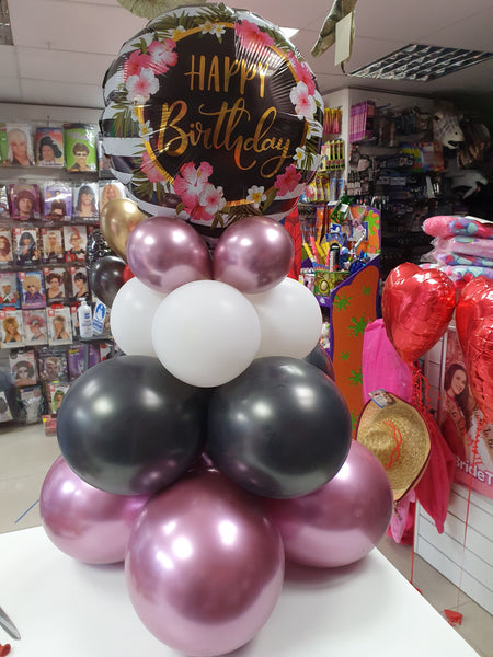 18 Inch Hibiscus Stripes Happy Birthday Balloon