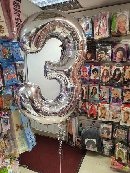 34 Inch Silver Number 3 Foil Balloon