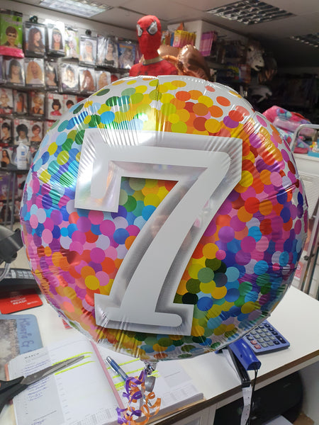 18 Inch Rainbow Confetti 7th Birthday Foil Balloon